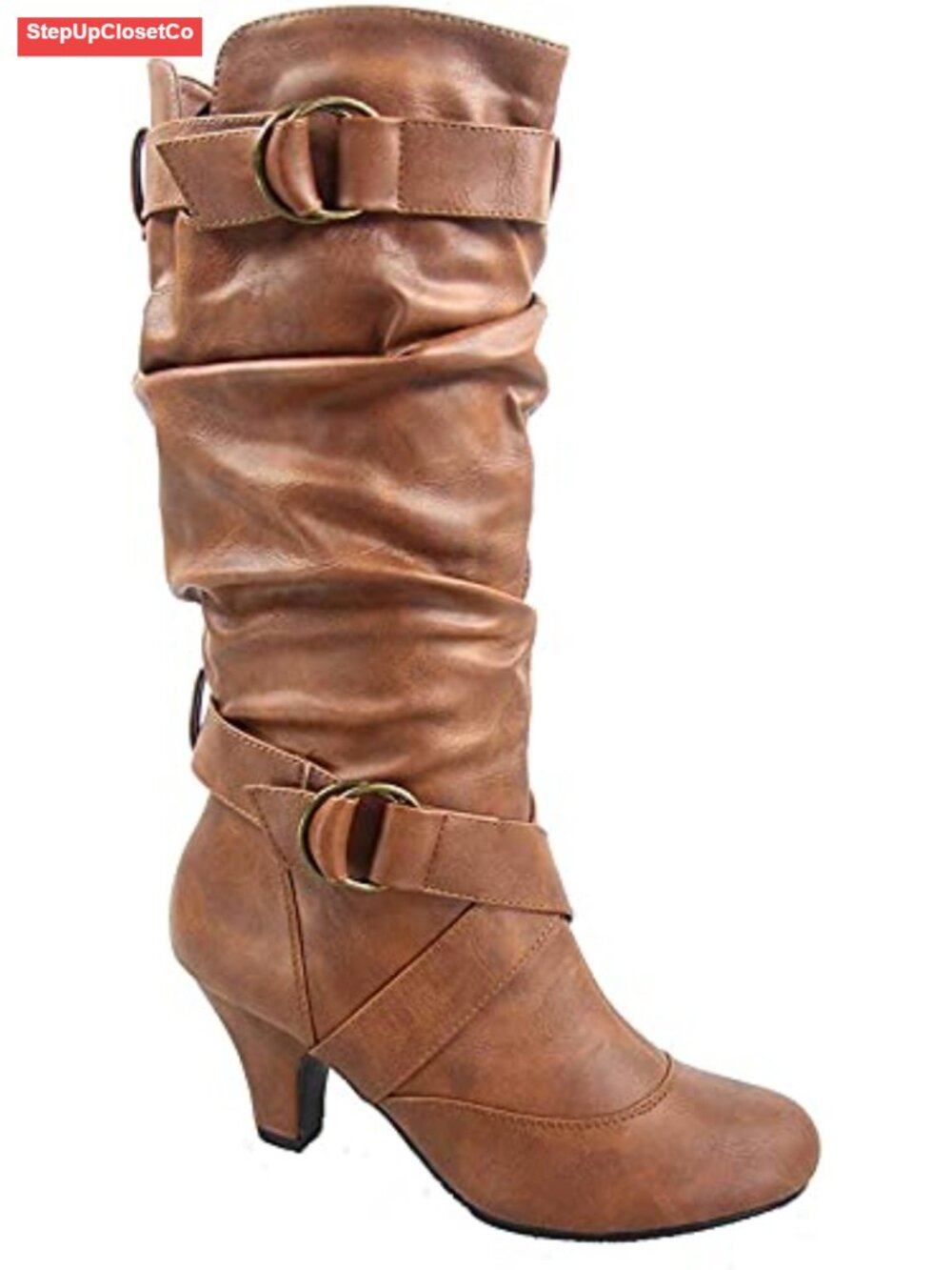 Low Heel Zipper Slouchy Mid-Calf Boots